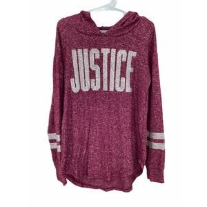 Justice Burgundy Silver Glitter Graphic Hoodie 8